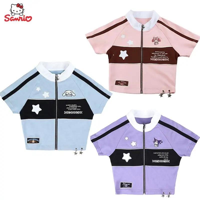 

Sanrio Co-Branded Kuromi Mymelody Cinnamoroll Motorcycle Top Anime Cartoon Thin Short Sleeves Motorcycle Storm Jacket Trousers