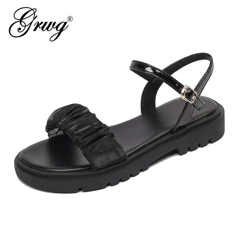 

Сандалии GRWG женские на платформе, повседневная обувь в римском стиле на среднем каблуке, модные пляжные туфли с открытым носком и ремешком с...