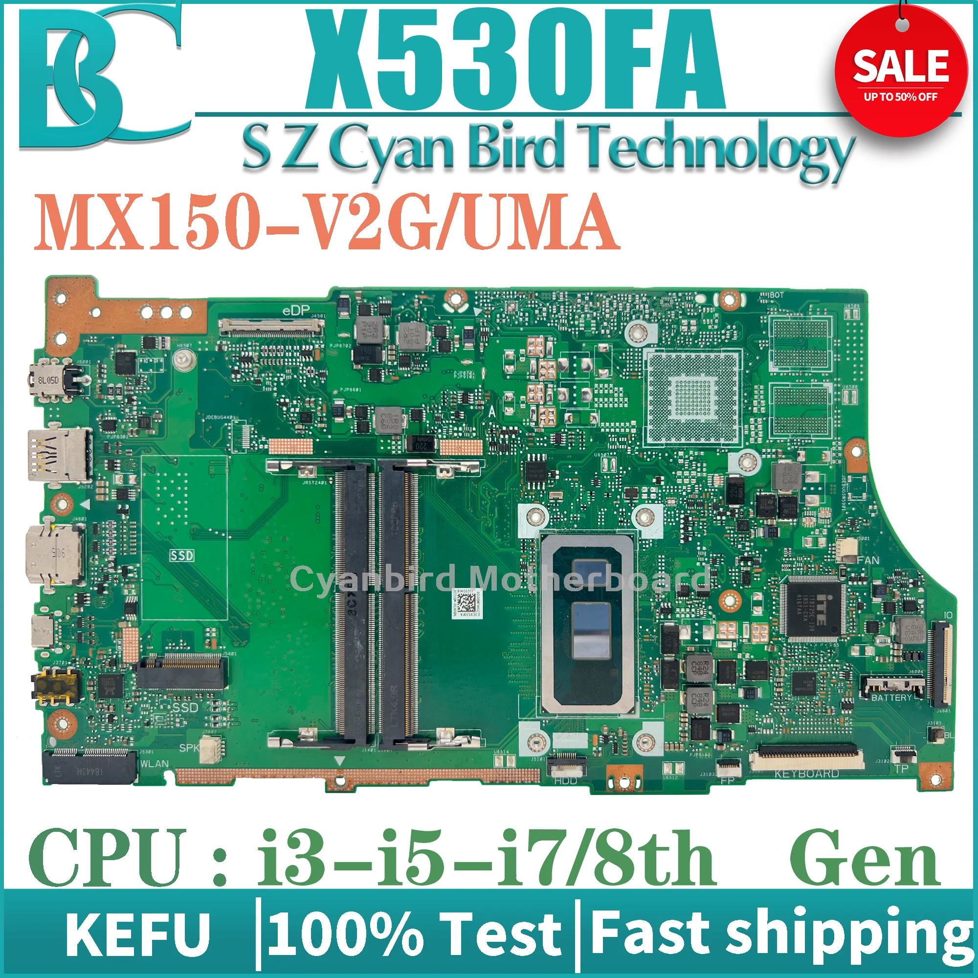 

X530FN Laptop Motherboard For ASUS VIVOBOOK S15 X530FA S530F X530F F530U Mainboard W CPU:I3-8145U I5-8265U I7-8565U UMA/PM DDR4