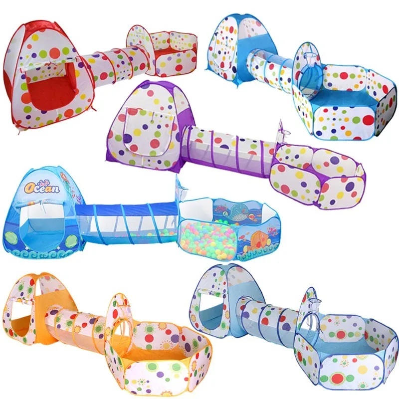 

Children's Tent Indoor and Outdoor Crawling Folding Game House Dot Three in One Throwing Basketball Pool Baby Toys Teepee