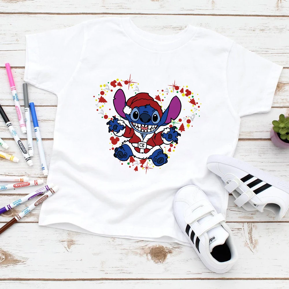 

Stitch Print Disney Brother And Sister Costmues Christmas Serise Y2K Girls Clothes Comfy Loose T-Shirts Outdoor White Top Sell
