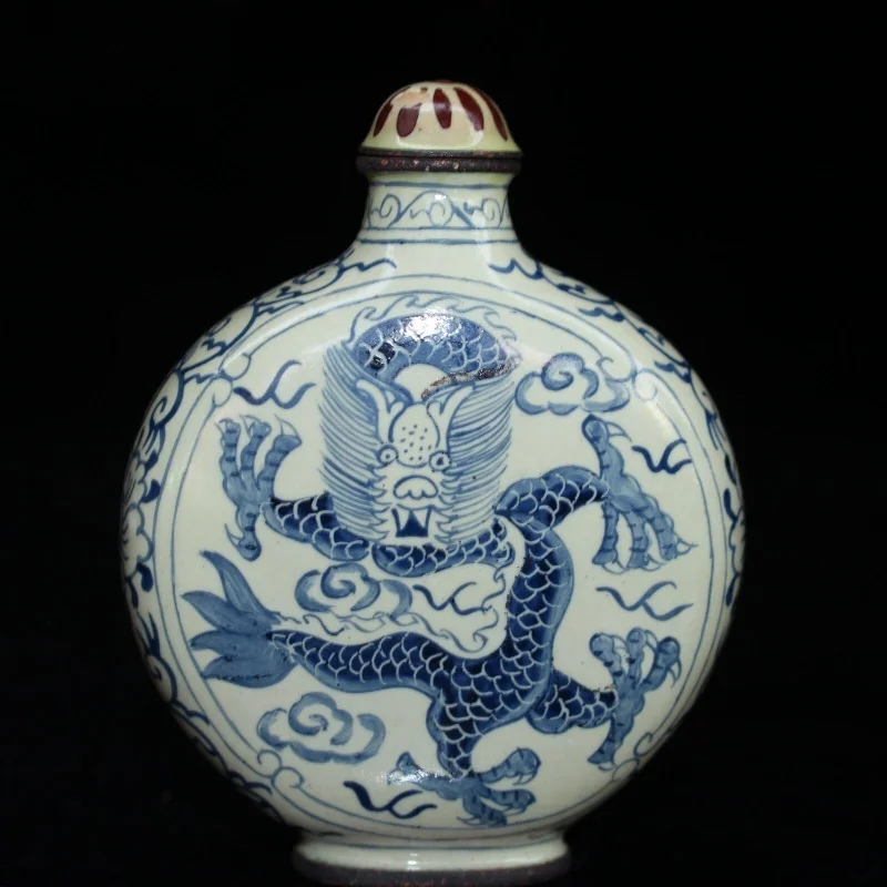 

3.1"China Red Copper Colour Enamels Animal Cloud Dragon Snuff Box Snuff Bottle 7