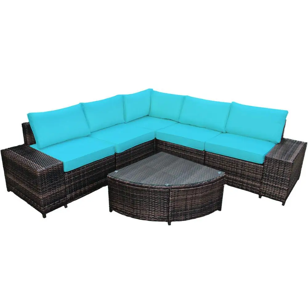 

6PCS Rattan Furniture Set Conversation Cushioned Sofa Armrest Garden HW66413