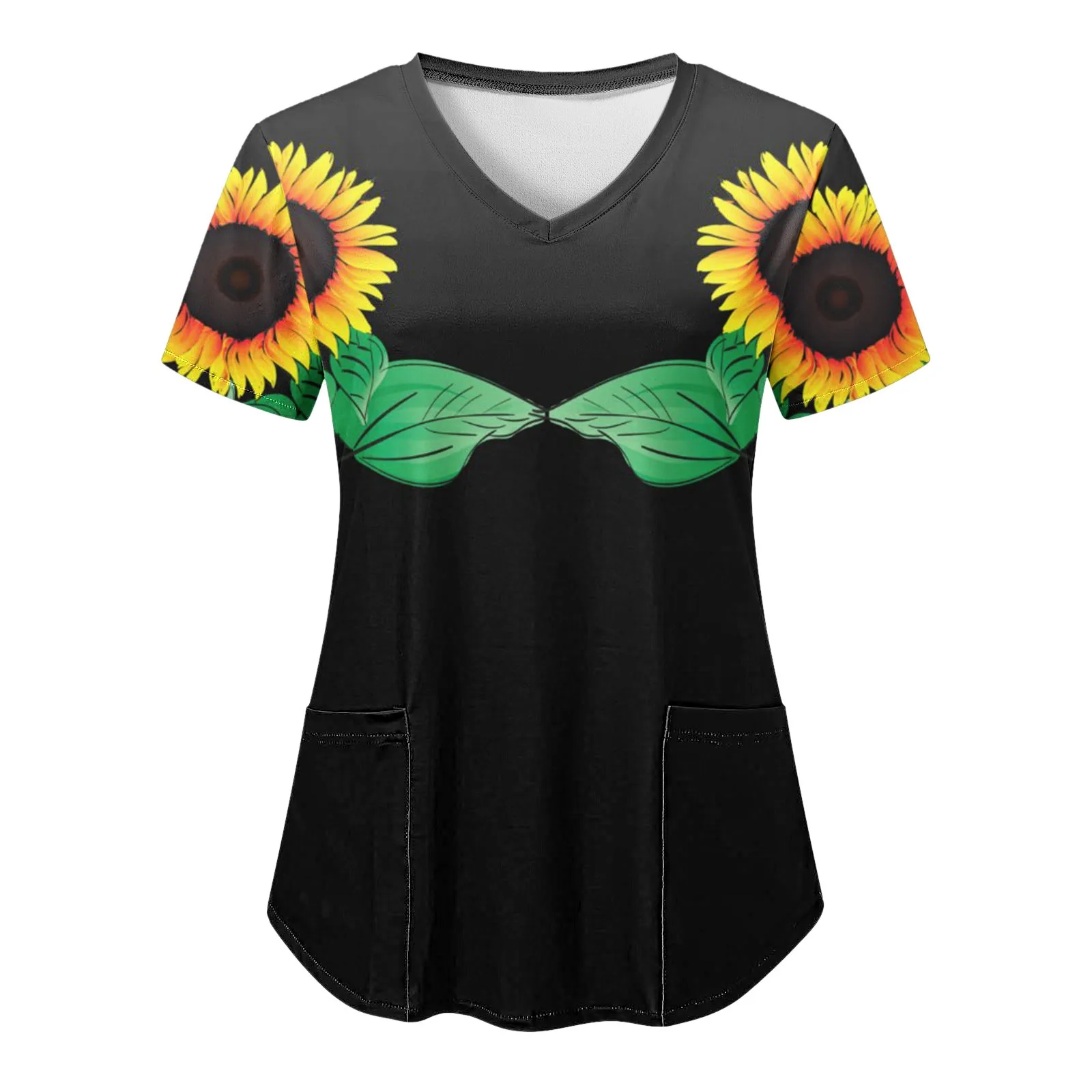 

Женская блузка с коротким рукавом, V-образным вырезом и принтом