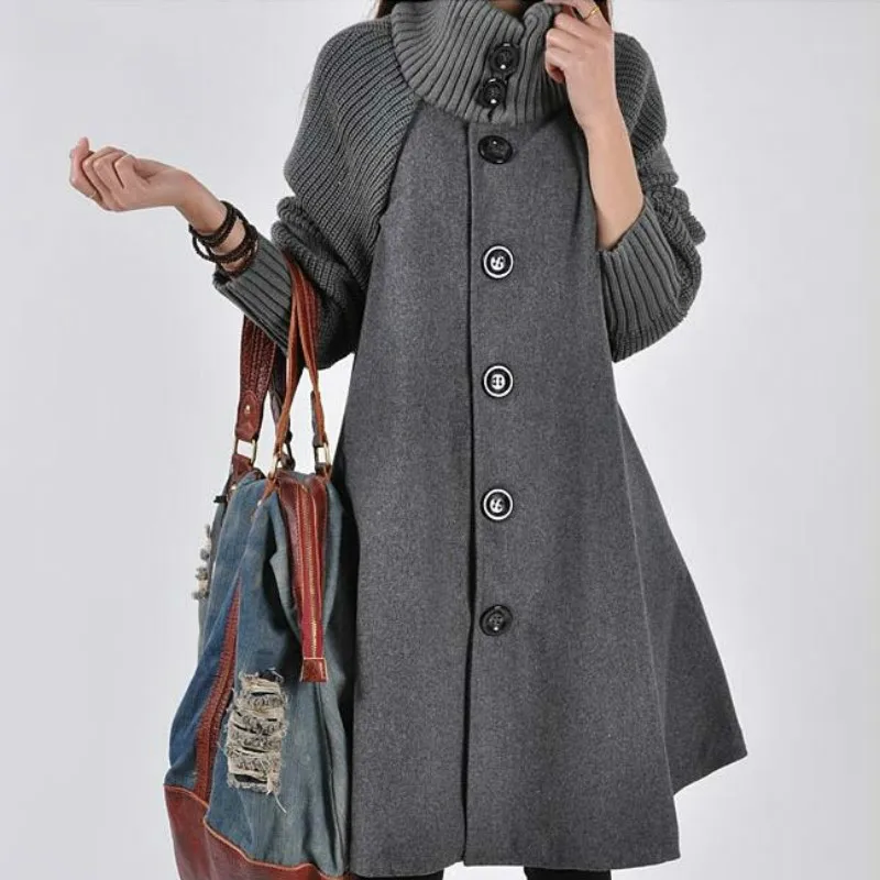 Размер 5XL длинная женская куртка пальто плащ ветровка свободное зимнее шерстяное