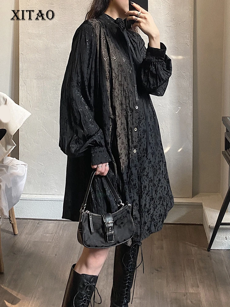 

XITAO Single Breasted Print Shirt Women Korea 2023 Summer New Arrival Personality Fashion Loose Long Sleeved Shirt HQQ1132