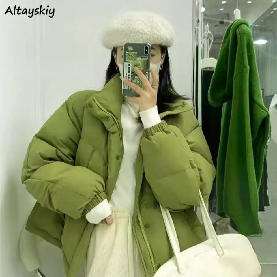 

Thick Winter Short Style Parkas for Women Coats Solid Long Sleeve Warm Harajuku Casual All-match Loose Korean Fashion Stylish