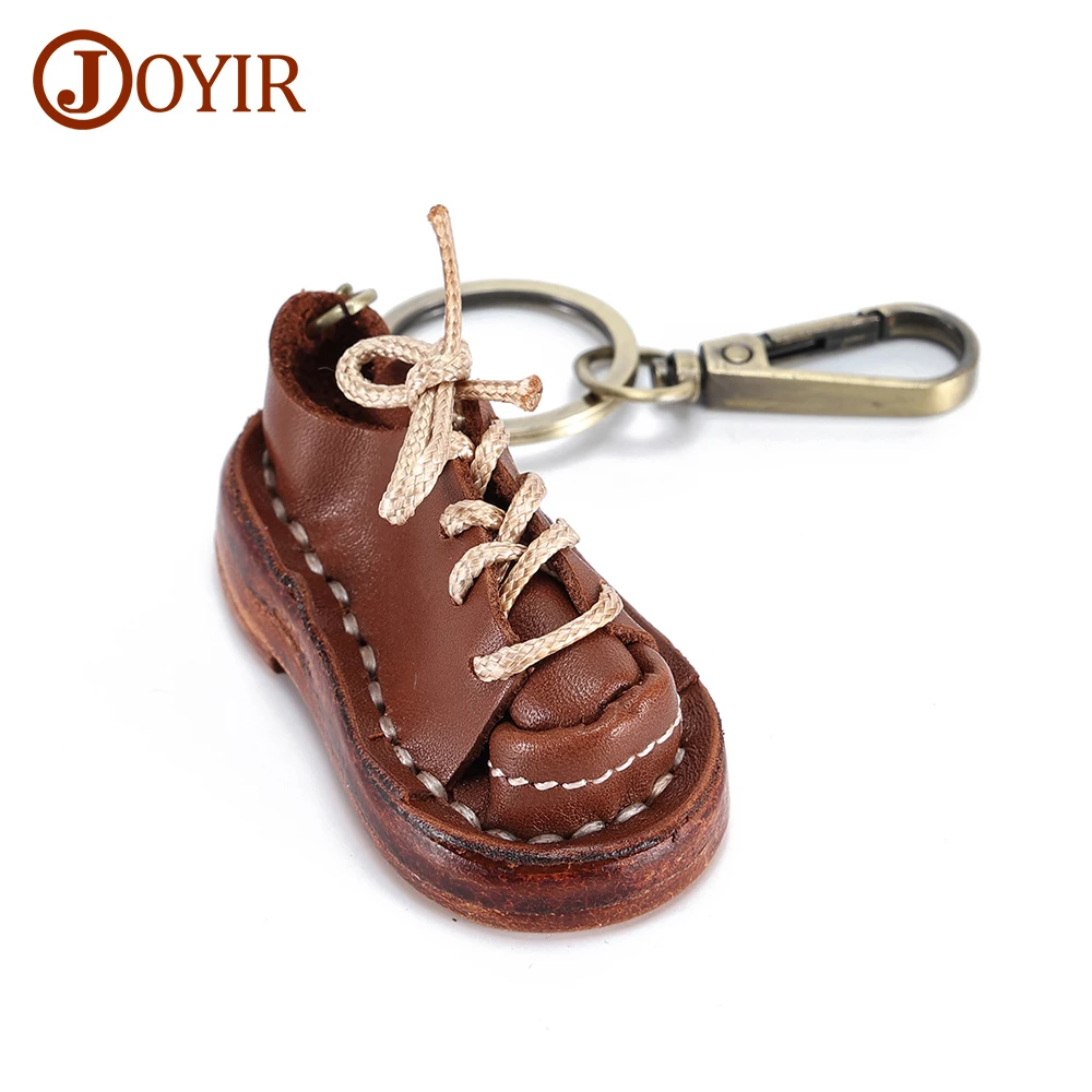 JOYIR Vintage Genuine Leather Shoe Cute Keychain Men Women Mini Shoes Keyring Car Bag Pendant Ornaments Doll Funny Gifts 