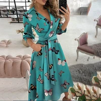 sexy deep v neck color printing dress women casual office lady short sleeve irregular dresses 2022 spring and autumn new