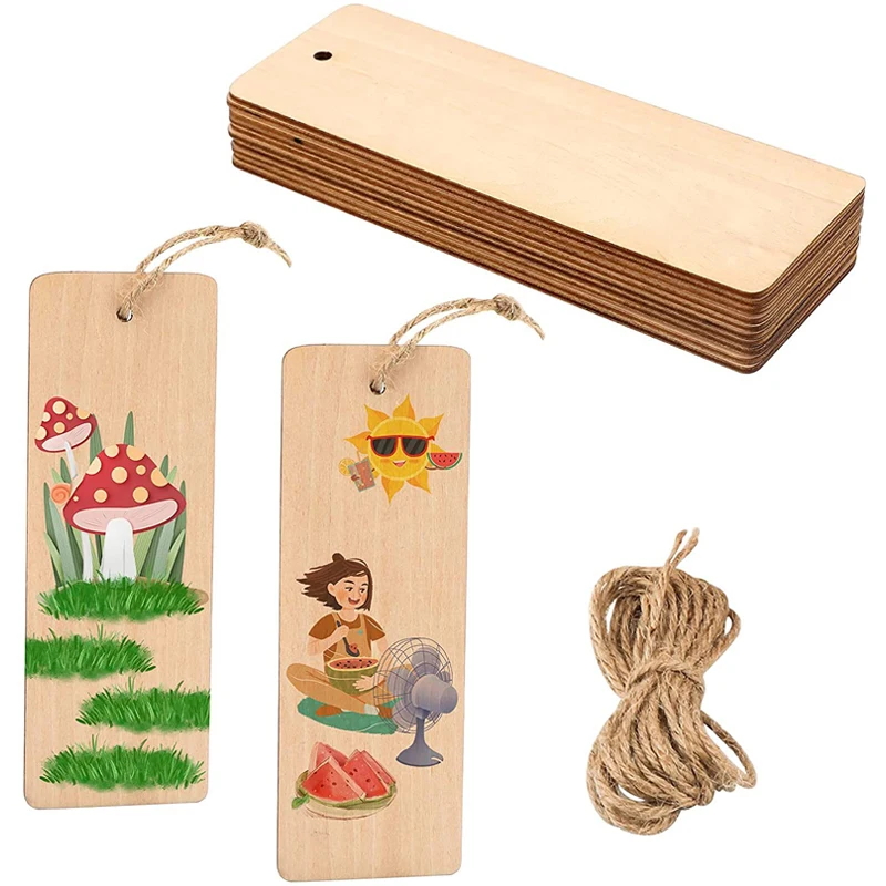 

Blank Rectangle Wooden Tags Unfinished Nature Wood Slice DIY Crafts Bookmark Garment Clothing Tag Gift Bags Hanging Label Decor