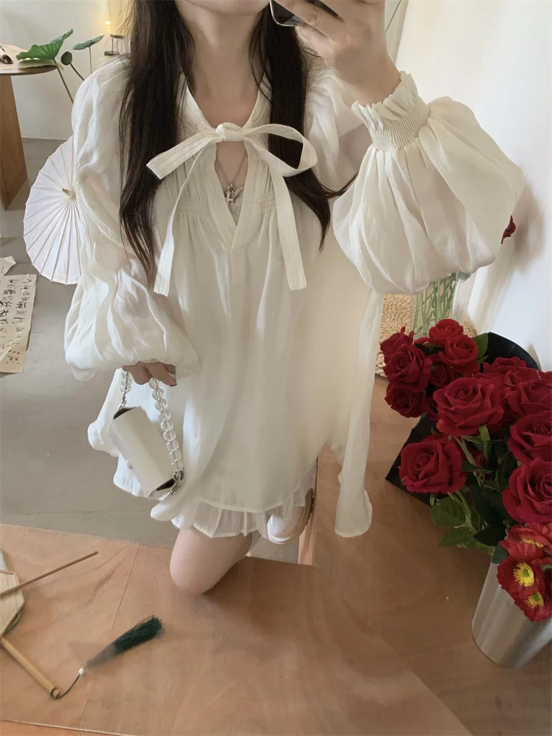 

GG0702 Женский Свободный Топ средней длины с бантом, осень 2022