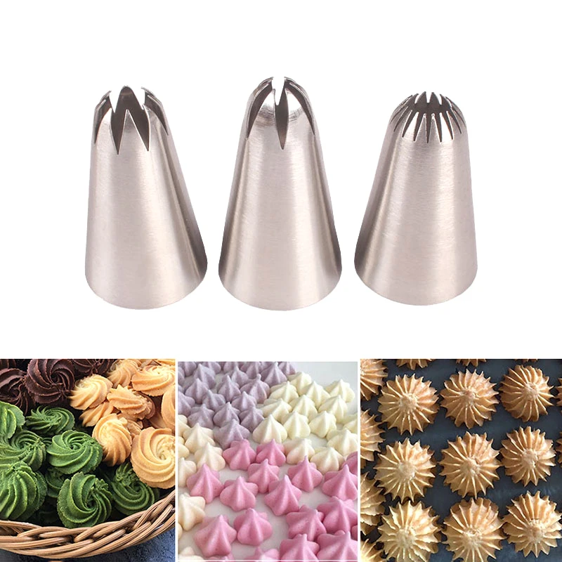 

3Pc Stainless steel cream decoration mouth cream nozzle Baking tools Grass Cream Icing Nozzles Pastry Decorate