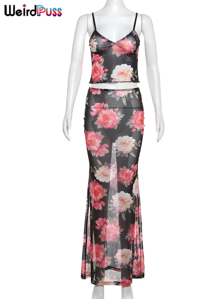 Женский комплект из 2 предметов с цветочным принтом Weird Puss укороченный топ без