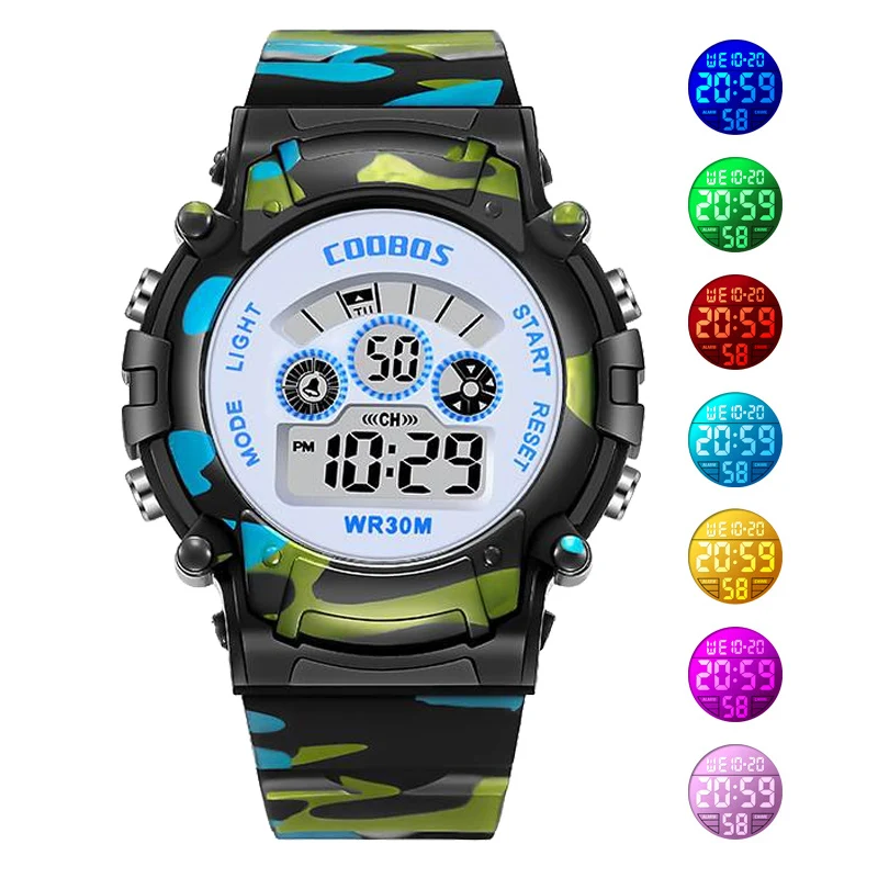 Camouflage Military Kids Sport Watches Waterproof Electronic Wristwatch Stop Watch Clock Children Digital for Boys Girls | Наручные часы