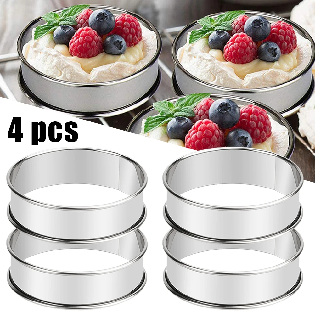 

4PCS Stainless Steel Round Cookie Biscuit Cutters Circle Pastry Cutters DIY Metal Baking Circle Muffin Rings Cookie Tarts Molds