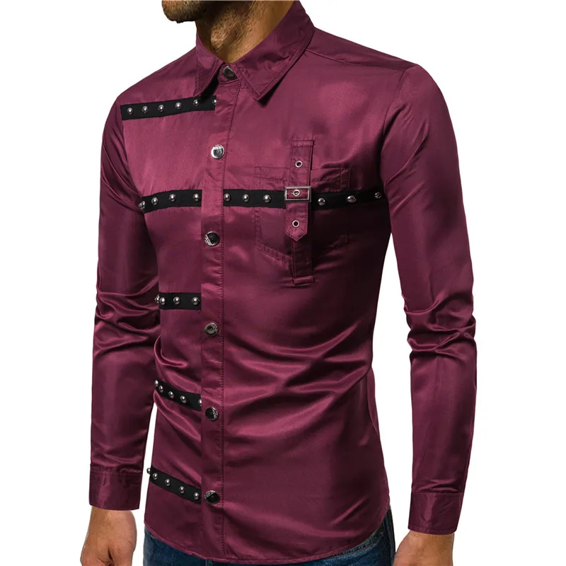 New Men's Personality Shirts Gothic Punk Style Shirts Fiction Long Sleeve Motorcycle Shirts Halloween Costume Costumes