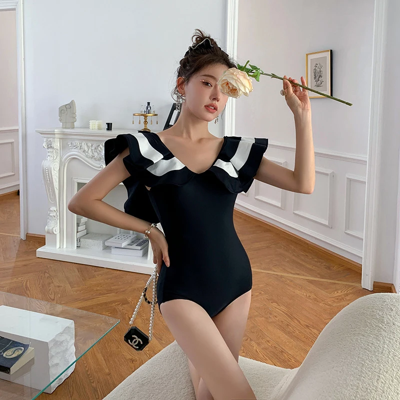 

Swimwear Women One Piece Swimsuit With Push Swimmig Suit Female Summer 2022 New Ins Ancient Ruffled Patchwork Nylon For Up