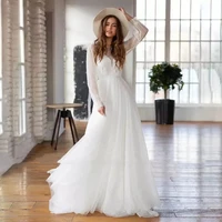 chiffon o neck hy095 floor length backless long sleeves a line wedding dress simple tulle lace bride gowns vestidos de novia