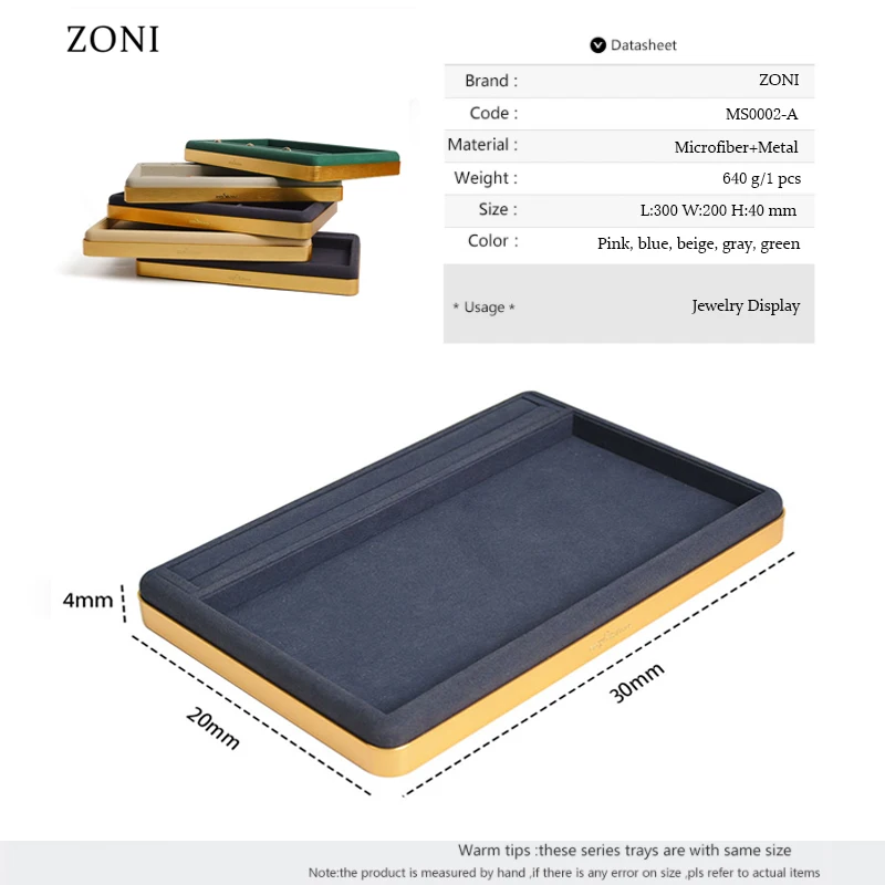 Luxury Jewelry Store High Leve Microfiber Display Tray Rectangular Earring Necklace Holder Bracelet Show Case Ring Organizer