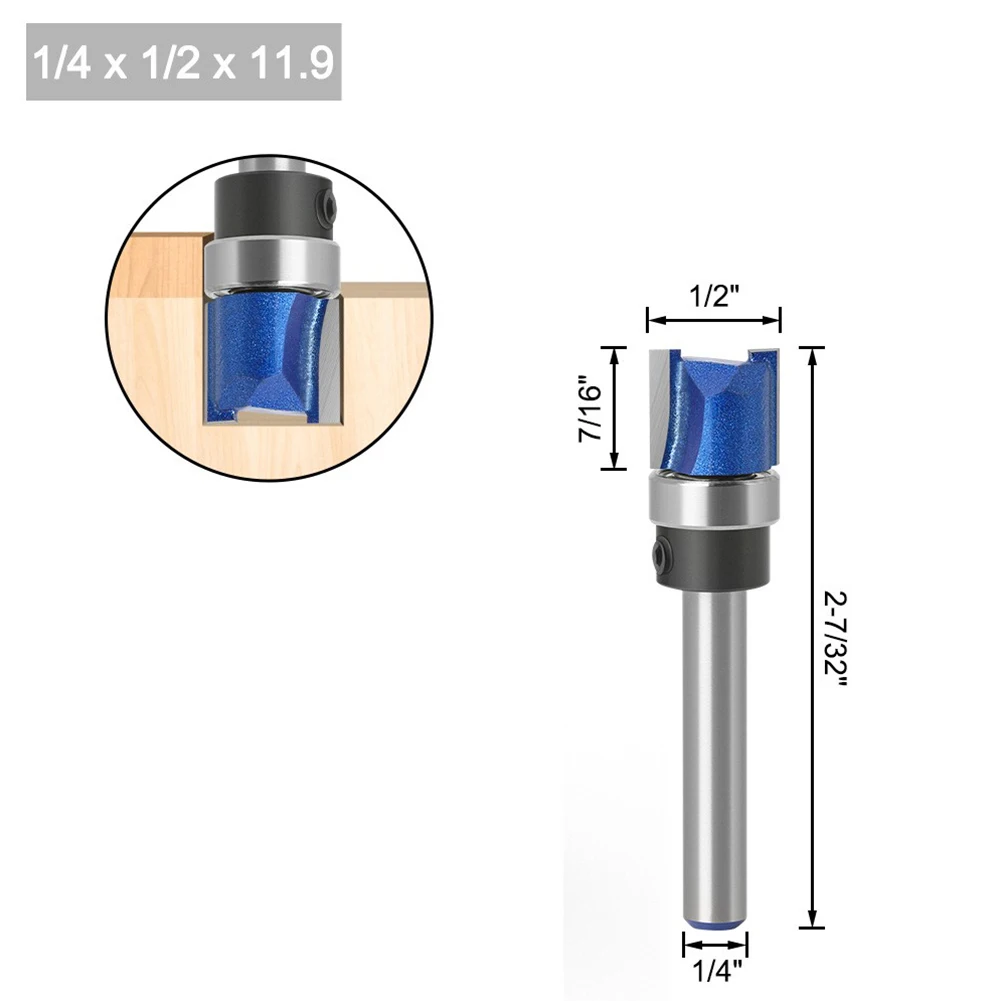 

1/4pcs Router Bit Blue Carbide 1/4inch Shank Top Bearing Flush Trim Pattern Trimming Bit Power Tool Accessories