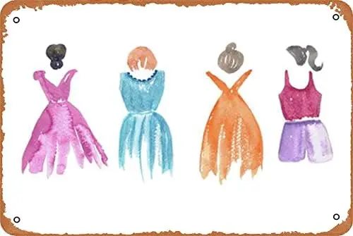 Wtercolor Pnted Slhouette Womn Fshon Clothng Dresses rt llustrton Wll Плакат 8x12 nch Ретро Vntge Metl Sgn Home Mn Cve rtPost
