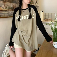ummer new patchwork round neck long sleeved pullover letter print street harajuku t shirt women casual fashion oversized t shirt