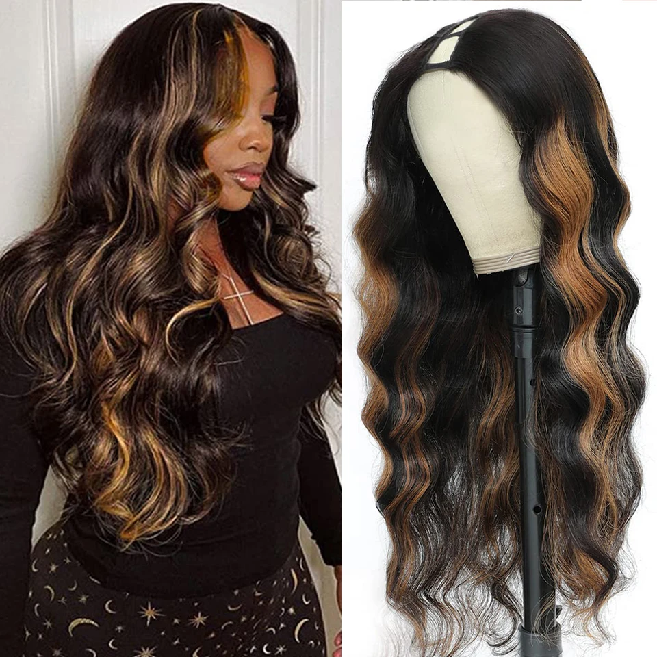 V-образные волнистые цветные волосы для женщин бразильские человеческие парики