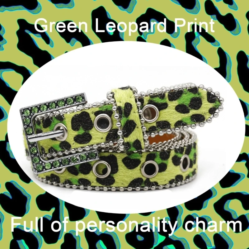 Уникальный пояс с леопардовым принтом и цепочкой для ковбоя стильный со стразами