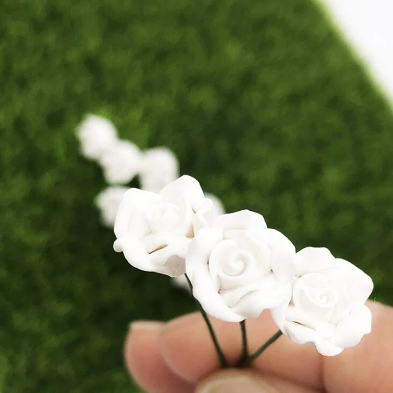 

1Pc Dollhouse Miniature Accessories Mini Resin White Rose Simulation Flower Model Toys for Doll House Decoration
