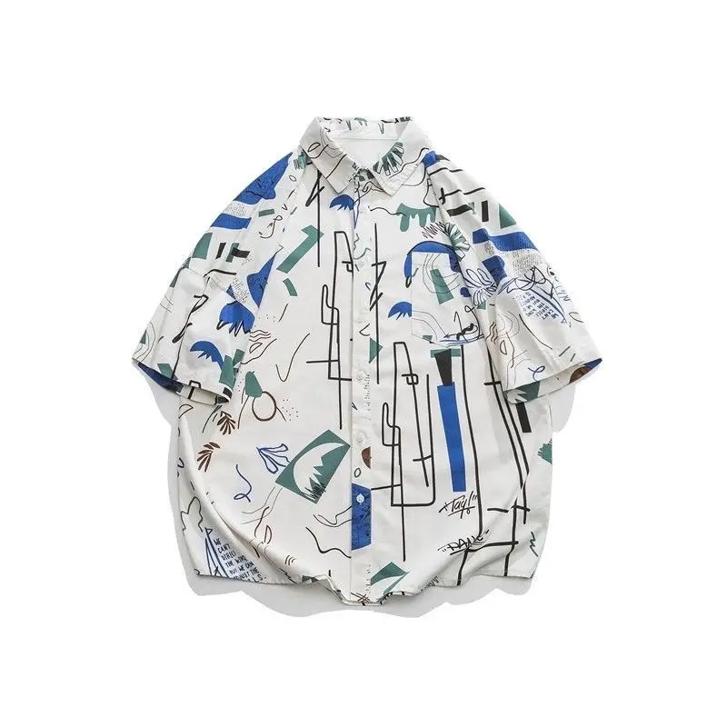 Brand Original Print Loose Beach Short Sleeve Shirt Men Casual Travel Street Trend Versatile Men And Women'S Flower Shirt A3403