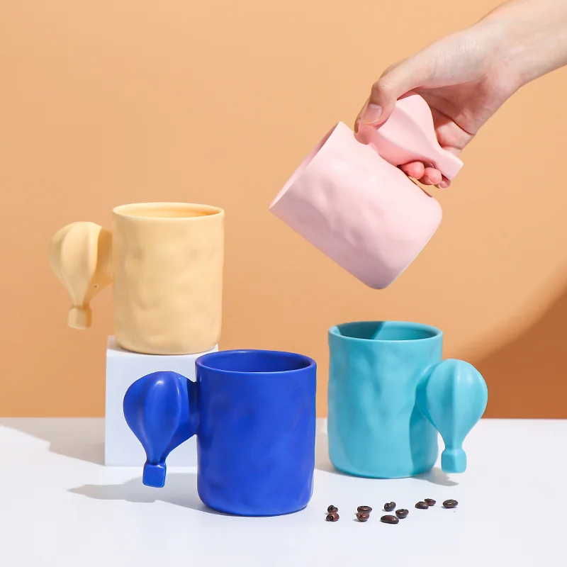 

400ml creative 3D hot air balloon shape fat cup coffee ceramic cup novelty mug couple water cup Japanese and Korean color cup