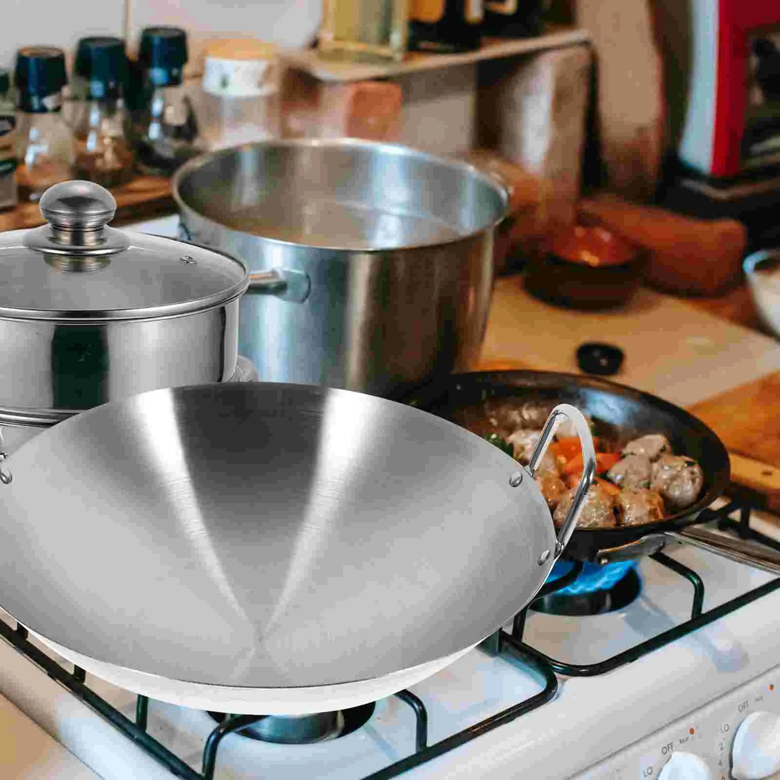 

Stainless Steel Wok Household Cooking Pot Nonstick Frying Pan Lid Pans Lids Kitchen Gadget