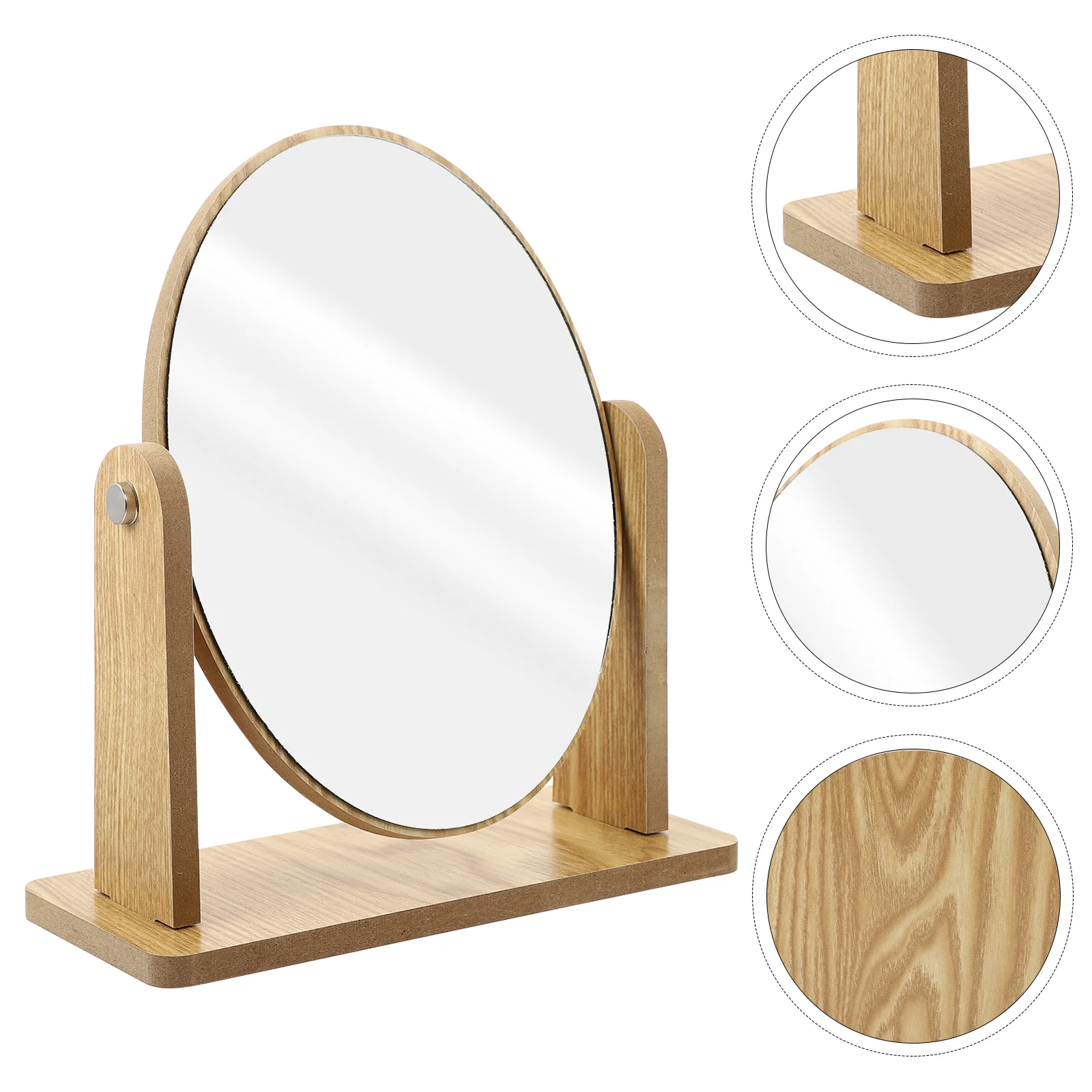 

Wood Creative Oval Makeup Mirror Swivel Tabletop Dresser Mirror with Stand Mirrors for bathrooms