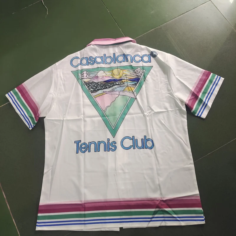 Thin Fabric Casablanca Colorful Stripe Mountain Stadium Shorts Shirt Set Men Women Hawaii Beach Holiday Surf Short Suit