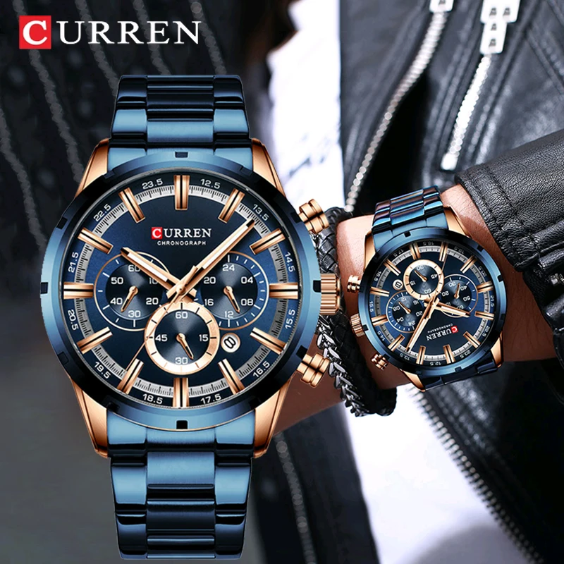 

Часы наручные CURREN мужские кварцевые, модные деловые роскошные водонепроницаемые повседневные, с хронографом из нержавеющей стали