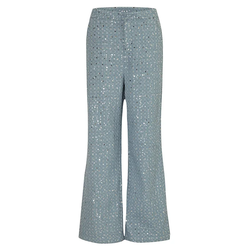 Женский джинсовый костюм из двух предметов Топ без бретелек и широкие брюки с