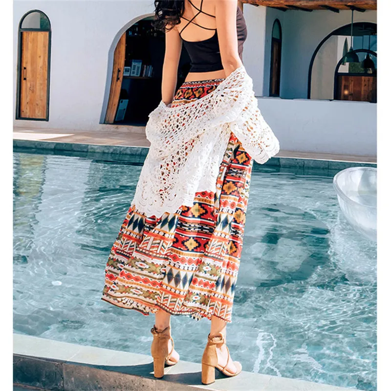 Женская юбка в богемном этническом стиле тонкая летняя пляжная для отдыха на