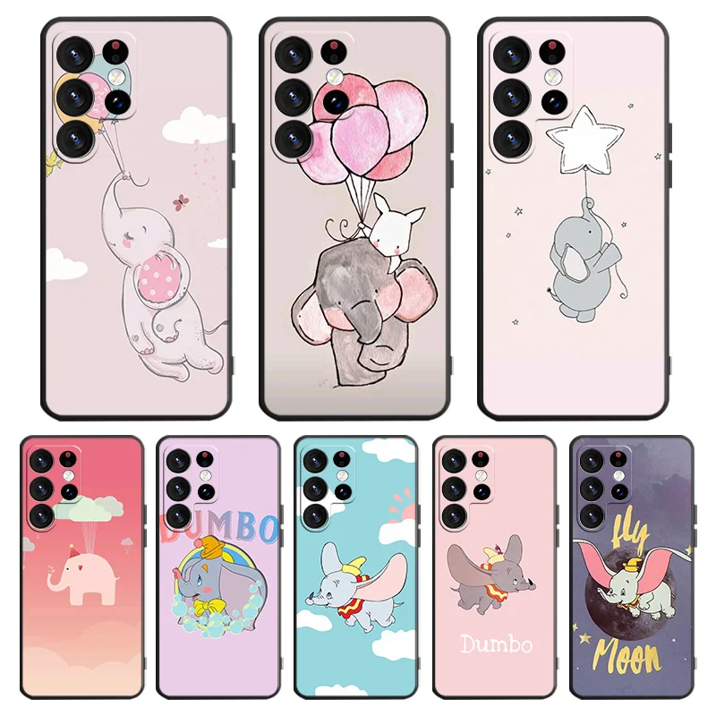 

Dumbo Flying Elephant Style Phone Case For Samsung Galaxy S23 S22 S21 S20 FE Ultra S10e S10 S9 S8 Plus Lite Black Cover