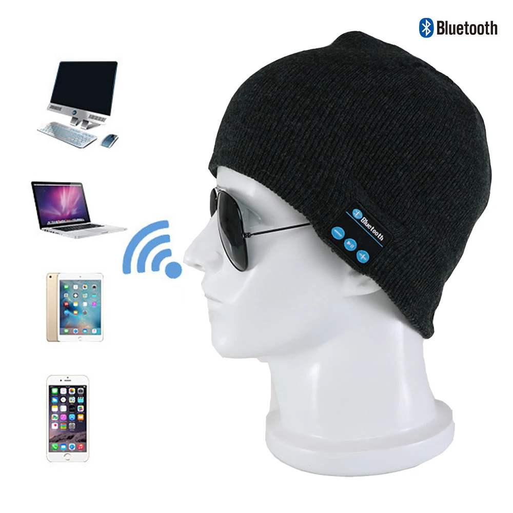 

Fall Winter Bluetooth-Compatible Earphone USB Rechargeable Music Headset Warm Knitting Beanie Hat Cap Wireless Sport Headphon