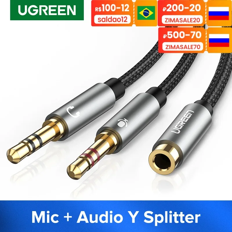 

UGREEN Headphone Splitter for Computer 3.5mm Female to 2 Dual 3.5mm Male Headphone Mic Audio Y Splitter Headset to PC Adapter