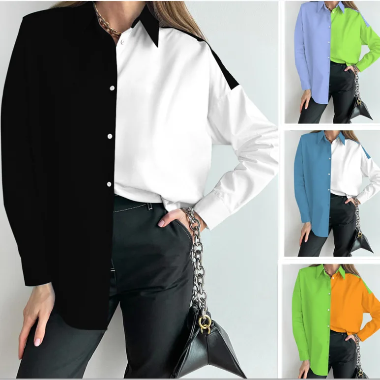 

Женская рубашка в стиле пэчворк Pring, рубашка с длинным рукавом, отложным воротником, Боковым Разрезом и застежкой на пуговицах, 2022