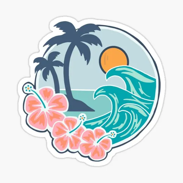 

Beach Paradise 5PCS Stickers for Funny Anime Car Print Room Background Decorations Stickers Wall Kid Cartoon Art Bumper