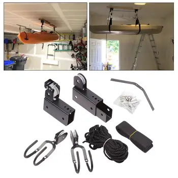 Bike Lift Pulley System Garage Ceiling Storage Heavy Duty Hooks Bicycle Hoist