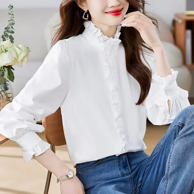 Шикарная женская рубашка с рюшами и краями во французском стиле весенняя модная
