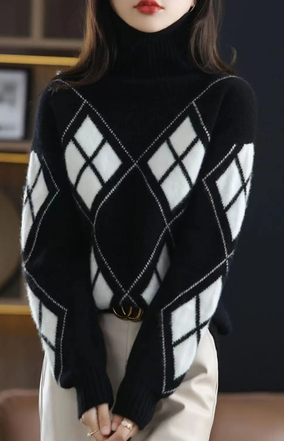 Пуловер с высоким воротником свитер женская верхняя одежда новинка пушистый на