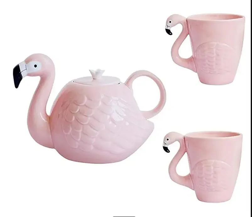Набор чайников с фламинго керамический чайник ручкой милая чашка изображением