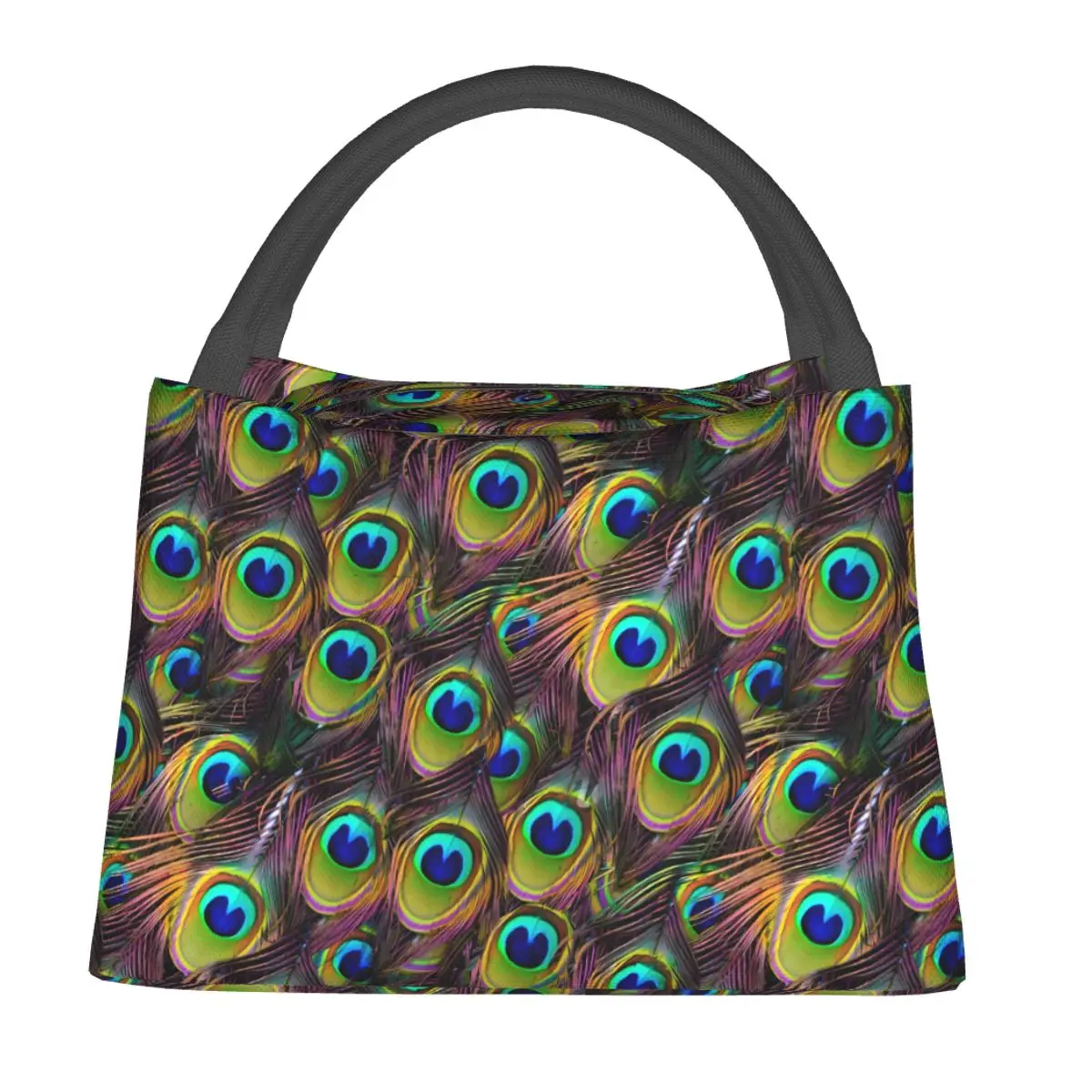 

Сумка для ланча с разноцветными павлиньими перьями, дорожный бокс для завтрака с павлиньими перьями, сумка-тоут с забавным принтом, Портативная сумка-холодильник из ткани Оксфорд на молнии