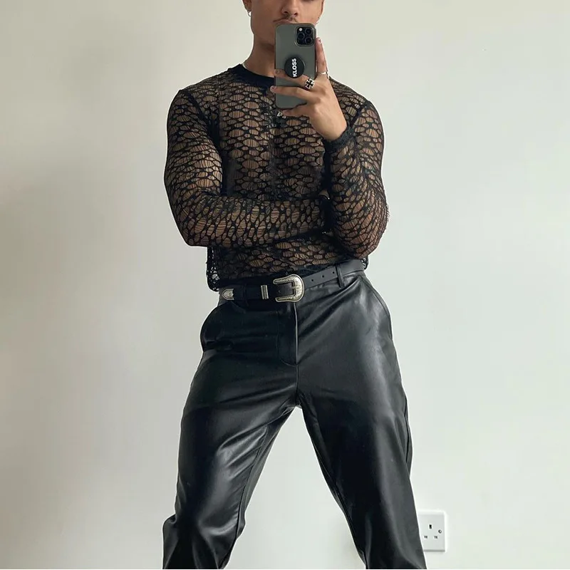 Новое поступление 2022 мужские футболки сексуальные прозрачные сетчатые