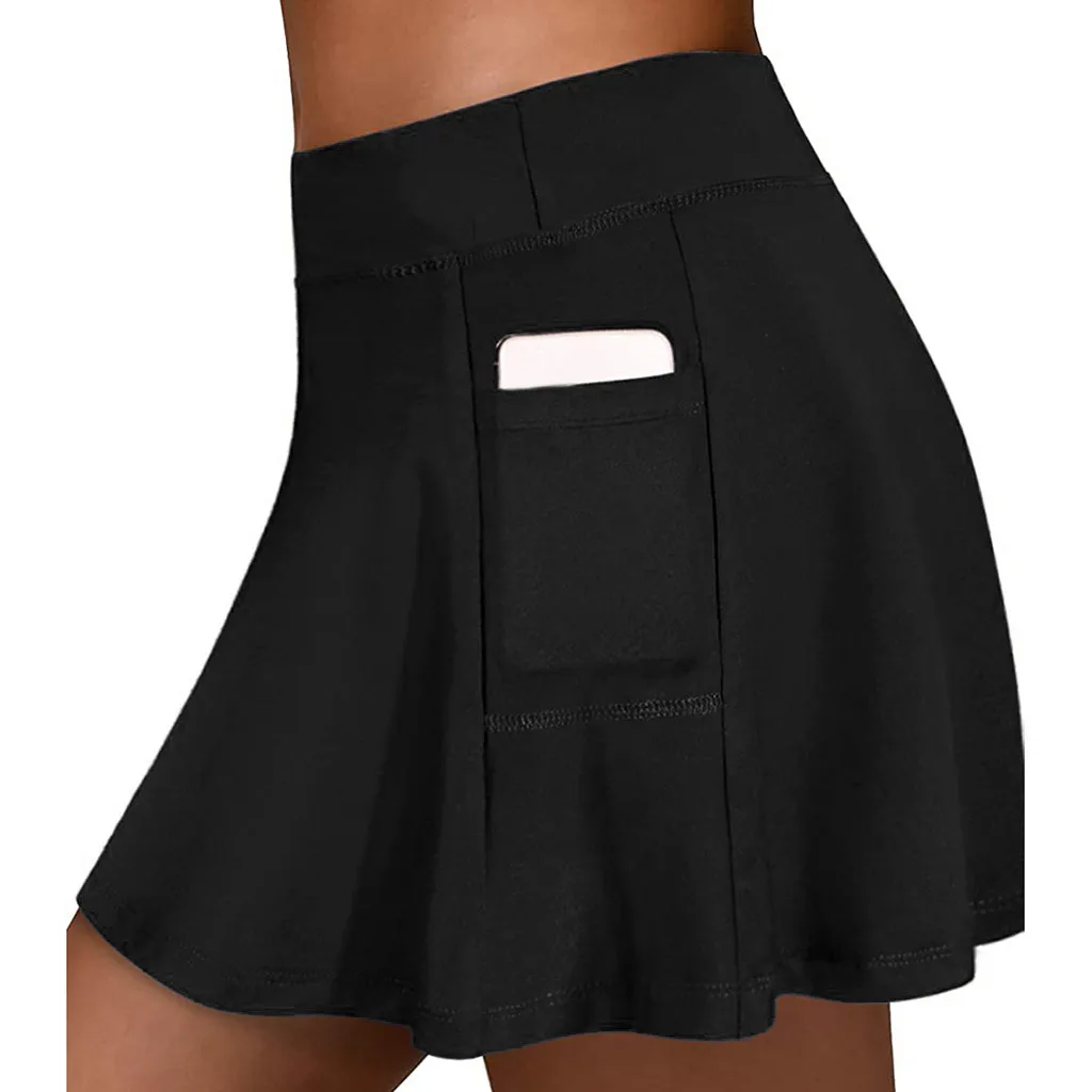 

yoga Tennis Pockets Shorts Inner Hakama Run Women's Golf Sports Skirts Elastic Skirt