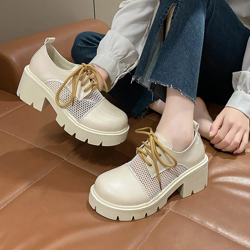 

2023 Women's Mary Jane Shoes Spring and Autumn Simple New Lace-Up Outdoor Sandals Breathable Thick Sole Outdoor Mary Jane Shoes